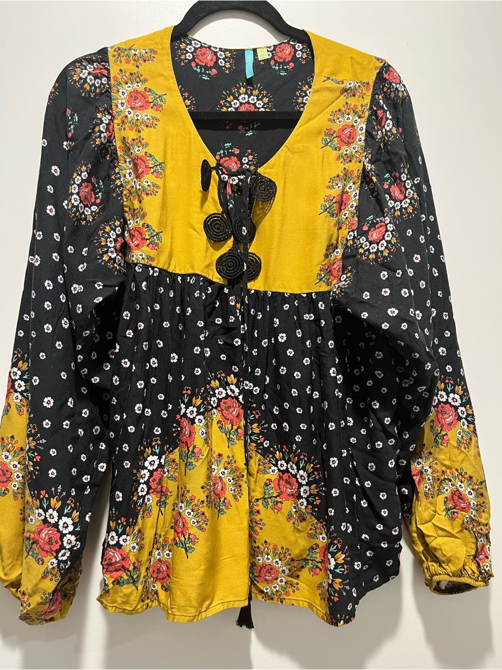 FARM Rio Black & Mustard Floral Boho Tunic